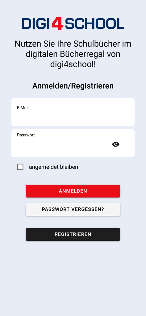 Schermata di accesso e registrazione dell'app digi4school