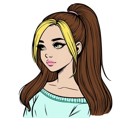 realistic girl with a high ponytail