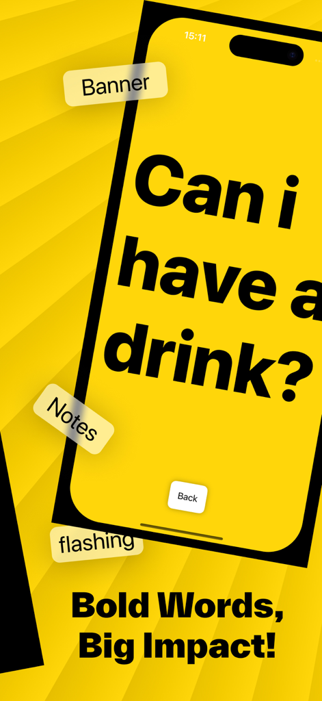 Display Text - Large note - Écran d'iPhone montrant un message texte audaculeux et grand demandant Puis-je avoir une boisson pour une utilisation dans les bars bruyants