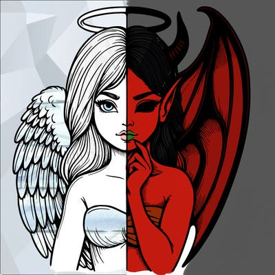 realistic angel half demon