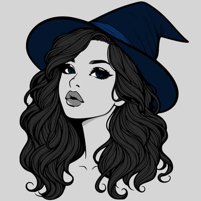 realistic witch girl with wavy hair and lips