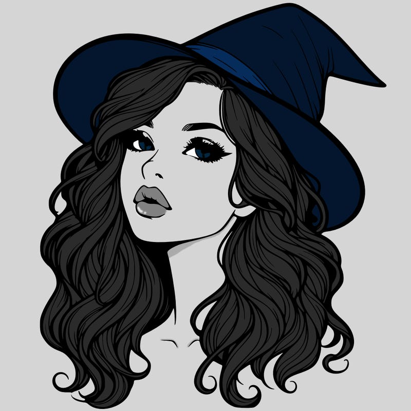 realistic witch girl with wavy hair and lips