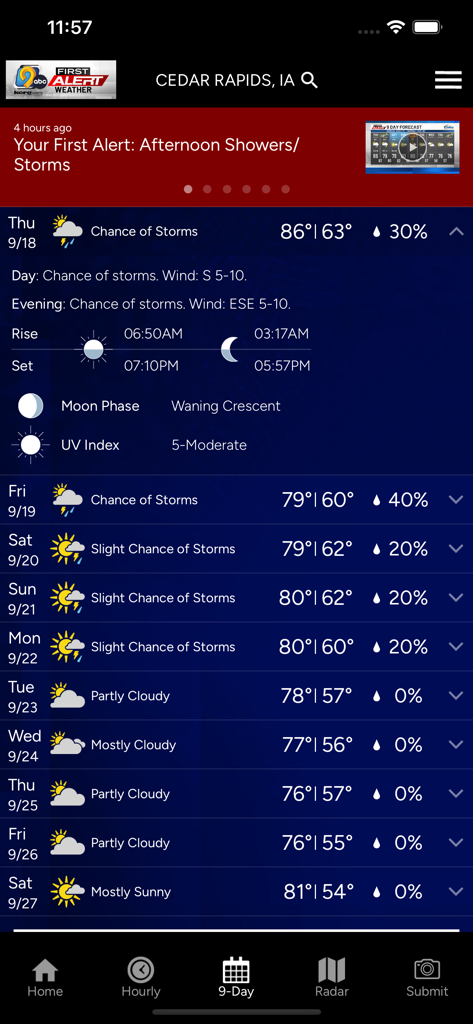 KCRG-TV9 First Alert Weather - KCRG-TV9 First Alert Weather app nine day forecast for Cedar Rapids Iowa