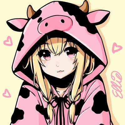 anime girl with cow hoodie