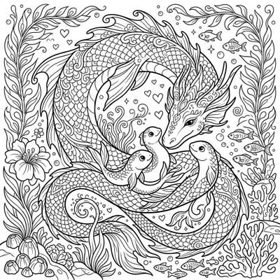 Dive into a heartwarming underwater world with this unique Mother's Day coloring page featuring a majestic Leviathan and her loving offspring. Celebrate the special bond between mother and child with intricate details and serene aquatic beauty.