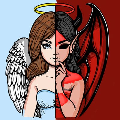 realistic angel half demon