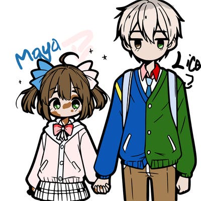 short anime girl with tall anime boy