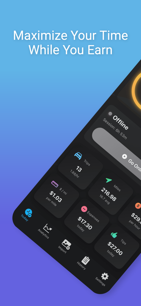 Revealed Plus app dashboard showing rideshare earnings and trip analytics