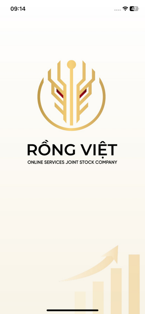 Rong Viet gold investment app splash screen featuring dragon logo and rising chart