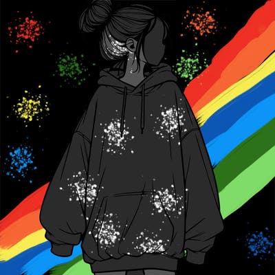 realistic girl with a oversized sweatshirt on and a bun