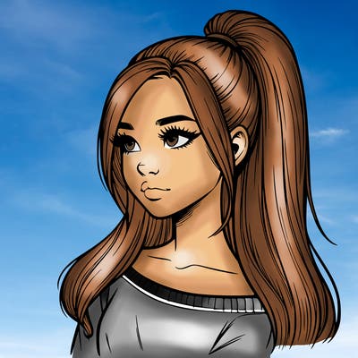 realistic girl with a high ponytail