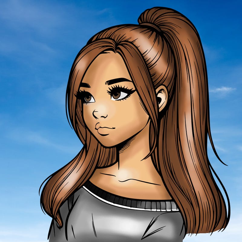 realistic girl with a high ponytail