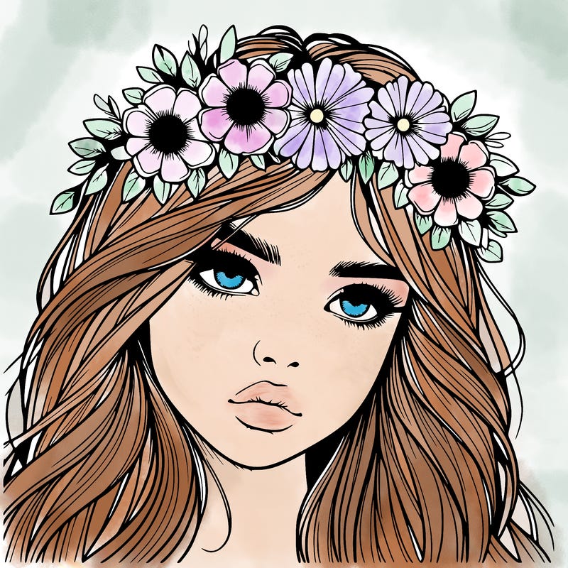 realistic girl with flowers crown