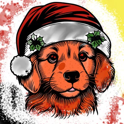 realistic dog wearing a santa hat