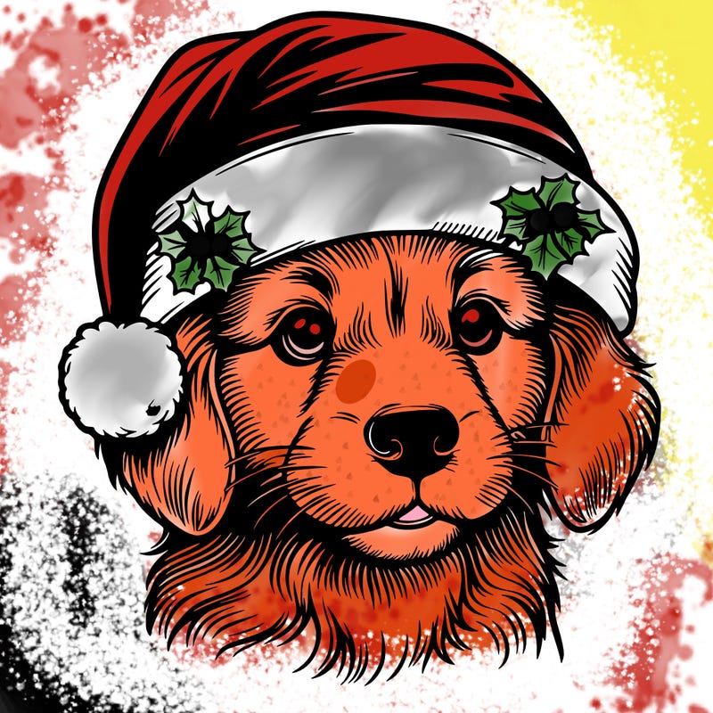 realistic dog wearing a santa hat