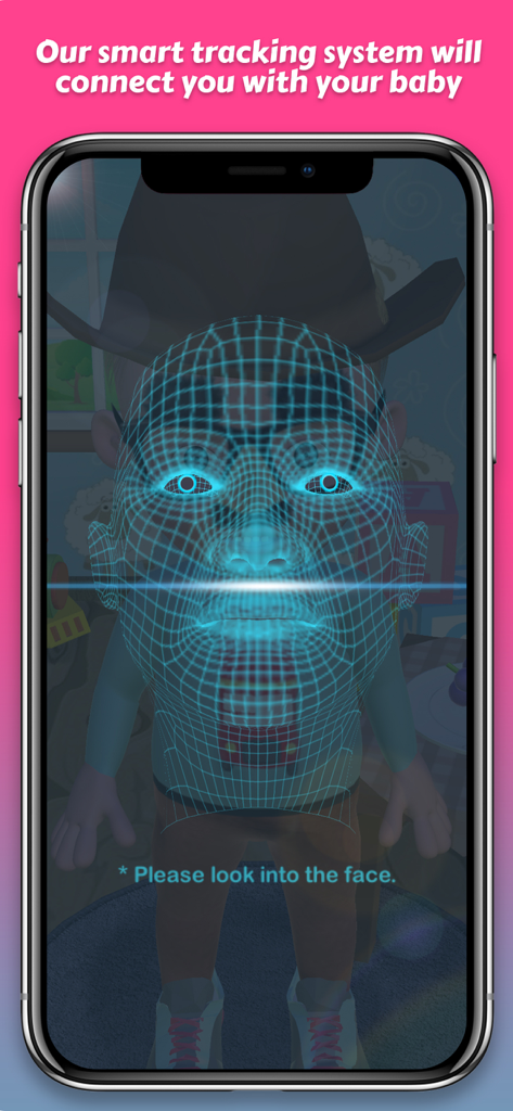 My Growing Baby (Virtual Baby) - Pantalla de smartphone que muestra la función de detección de rostros en el juego virtual Mi Bebé en Crecimiento.