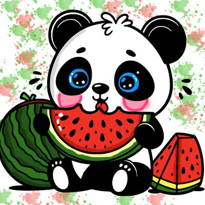 panda eating a watermelon