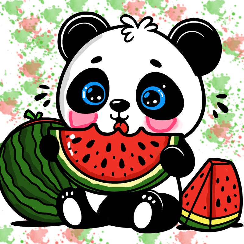 panda eating a watermelon