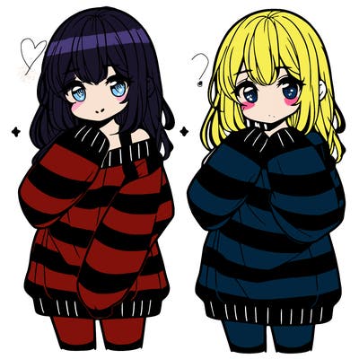 anime girl in a striped oversized sweater