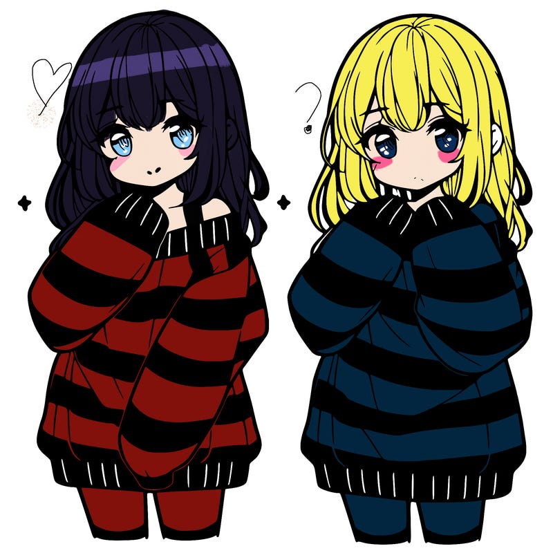 anime girl in a striped oversized sweater