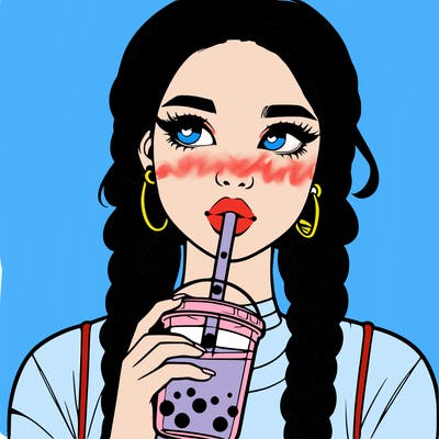 realistic girl with braided hair drinking boba