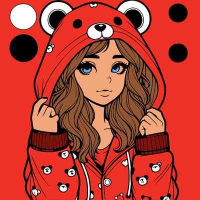 realistic girl in a animal pjs hoodie