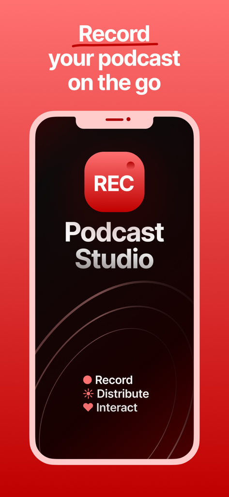 Interfaz de la aplicación Studio for Podcast en un smartphone que muestra la pantalla de grabación de tu podcast sobre la marcha