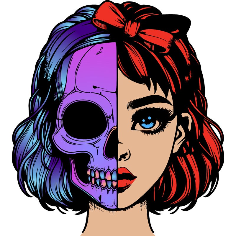 realistic girl with half skull mask