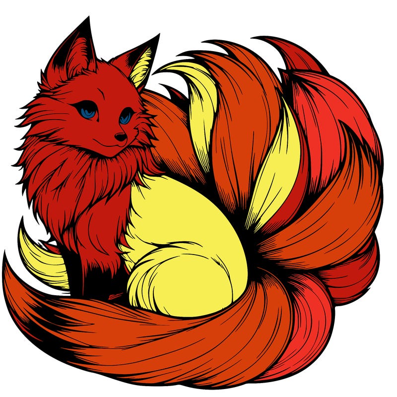 realistic detailed 9 tailed anime fox