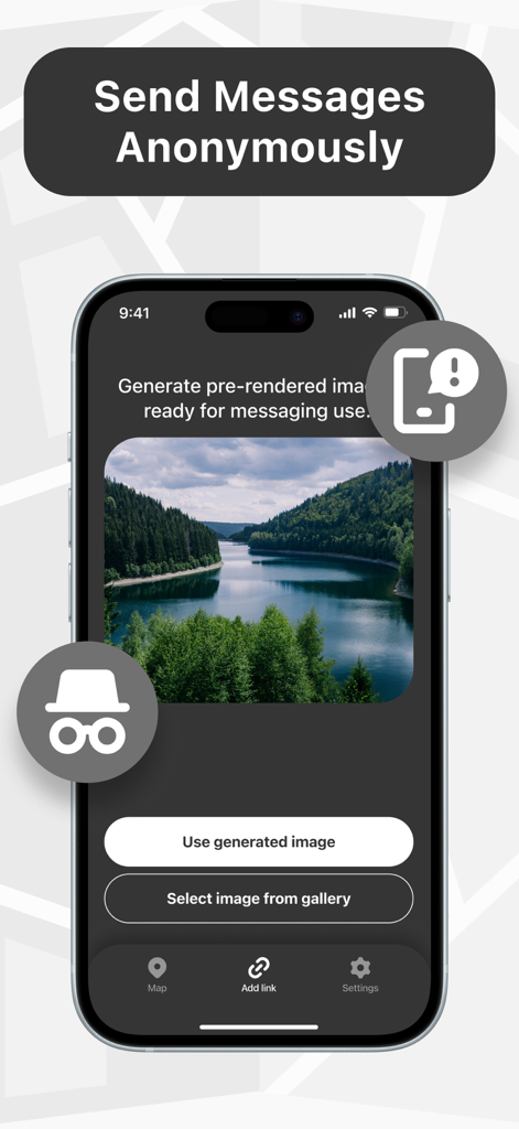 Phone Tracker - GPS Location. - 이미지 선택 옵션을 보여주는 Phone Tracker 앱의 익명 메시징 기능 인터페이스