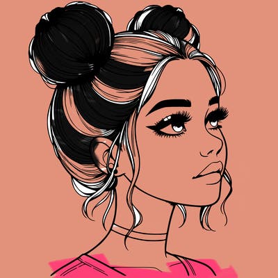 realistic girl with buns on the top of her head