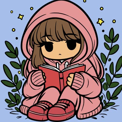 girl in oversized hoodie reading a book