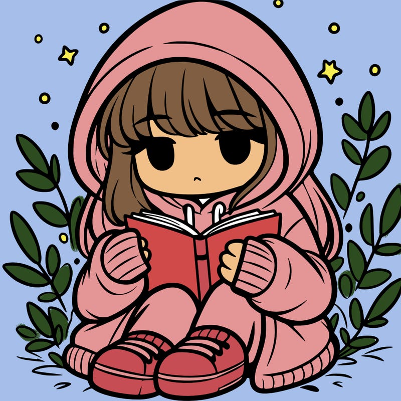 girl in oversized hoodie reading a book