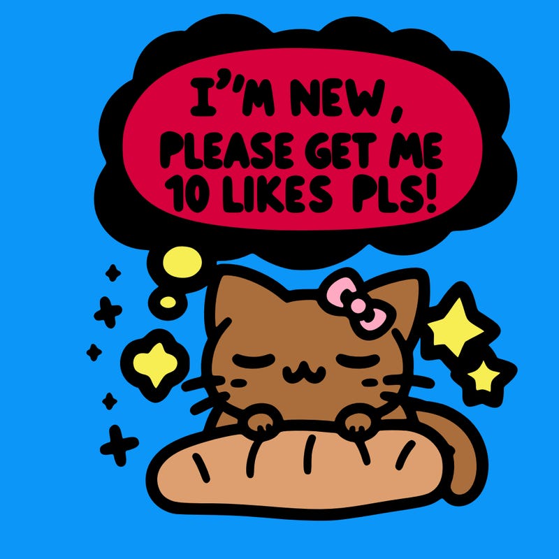 kitty taking a nap dream talking and saying "i'm new, please get me at least 10 likes pls!!"