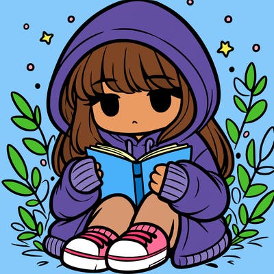 girl in oversized hoodie reading a book