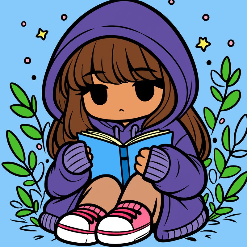 girl in oversized hoodie reading a book