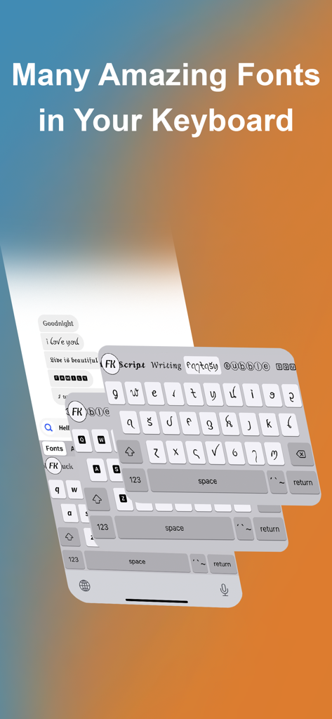 Font Keyboard - Auto Paste - A preview of various stylish font options available on the Font Keyboard app displayed on stacked mobile keyboards