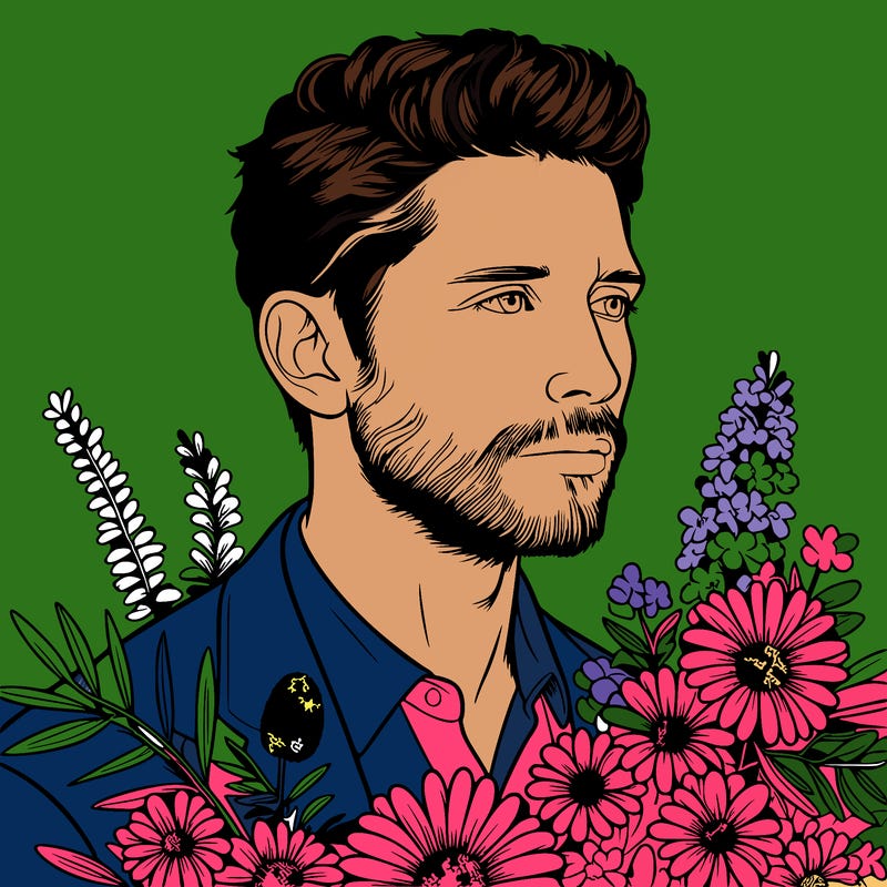 man with flowers realistic