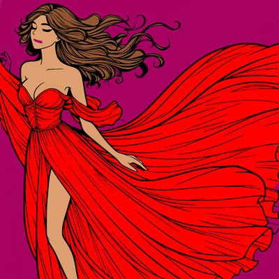 realistic woman in dress flowing the the wind