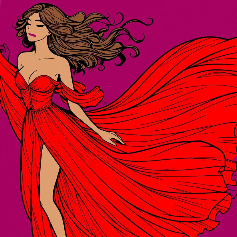 realistic woman in dress flowing the the wind