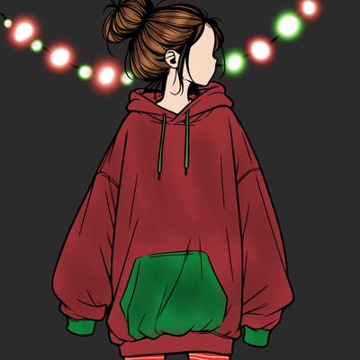 realistic girl with a oversized sweatshirt on and a bun