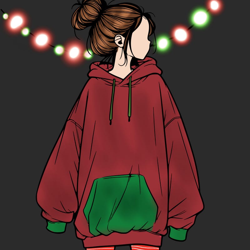 realistic girl with a oversized sweatshirt on and a bun