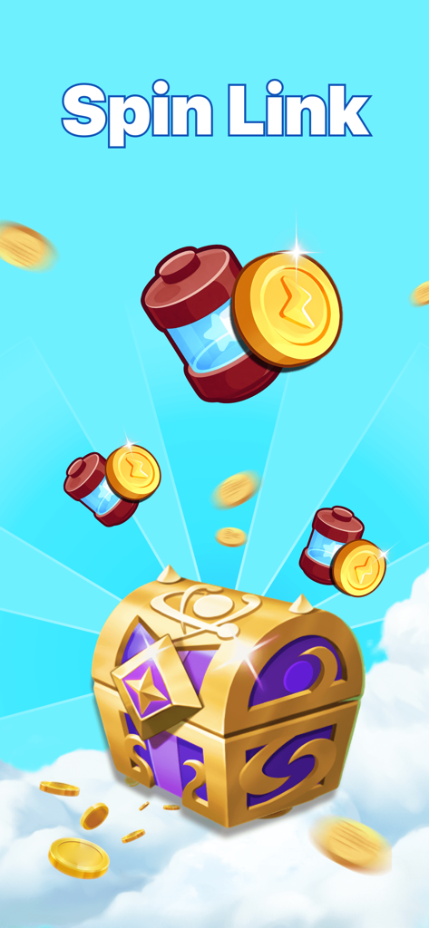SpinLink - Spins and Coins - Golden treasure chest with free spin and coin icons in the SpinLink app