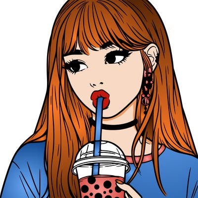aesthetic realistic girl drinking boba
