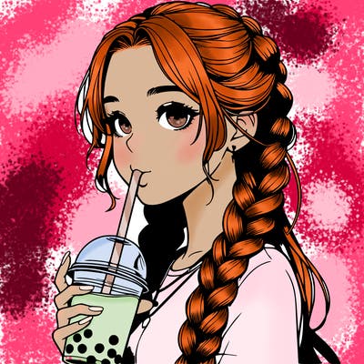 realistic girl with braided hair drinking boba