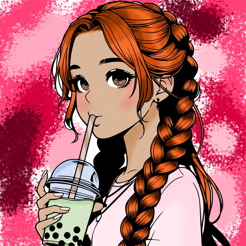 realistic girl with braided hair drinking boba