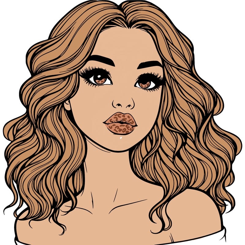 realistic girl with wavy hair and lips