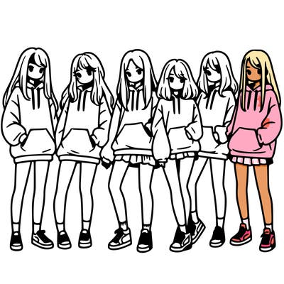 group of girls in baggy sweatshirts and shorts