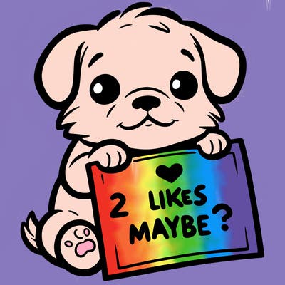 a puppy holding a sign that says 2 likes maybe?