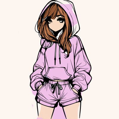 realistic girl in shorts and hoodie